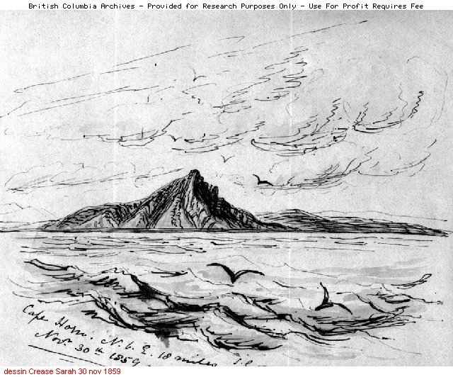 Le Cap Horn , dessin de Sarah Crease 1859
