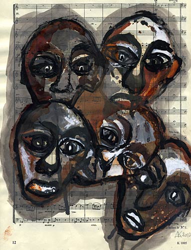 5 visages sur papier musique