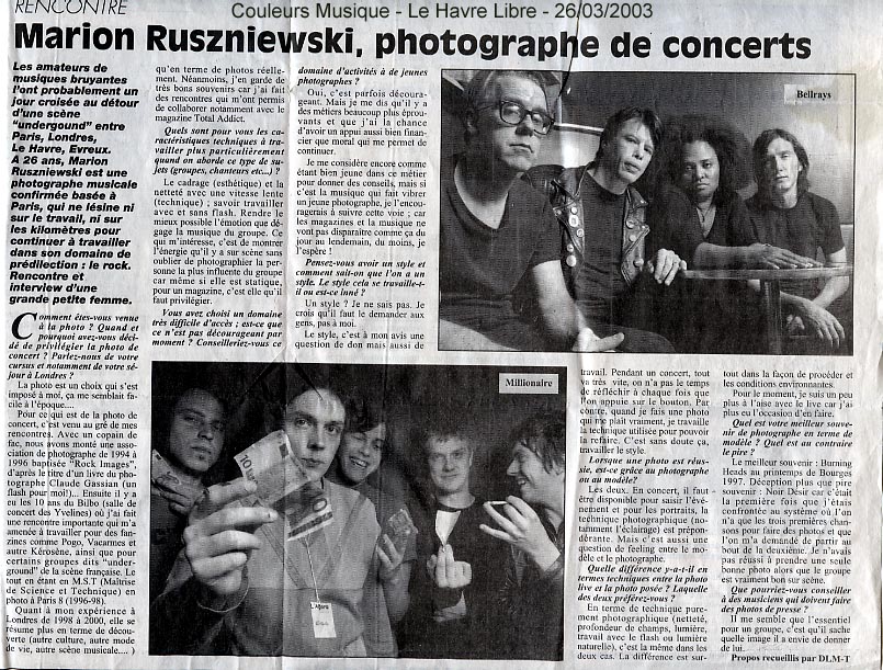 interview de Marion Ruszniewski, le havre libre du 26.03.2003