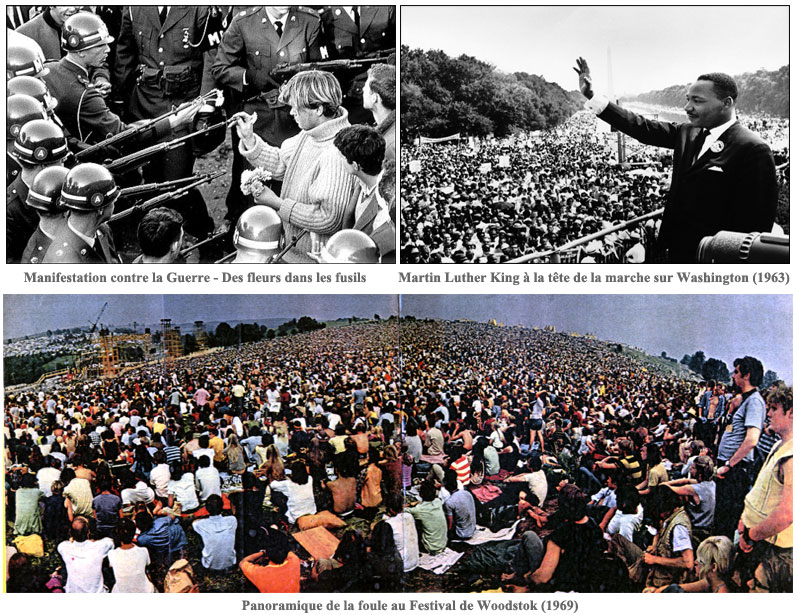 Manifestations contre la Guerre, Mache pour les Droits Civiques, Foule au Festival de Woodstock