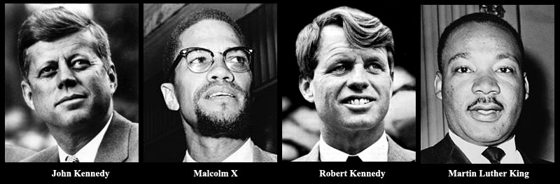 John F. Kennedy, Malcolm X, Robert Kennedy et Martin Luther King.