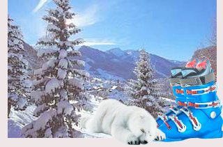 vacances ski  paysage enneig chaussures de ski ours blanc